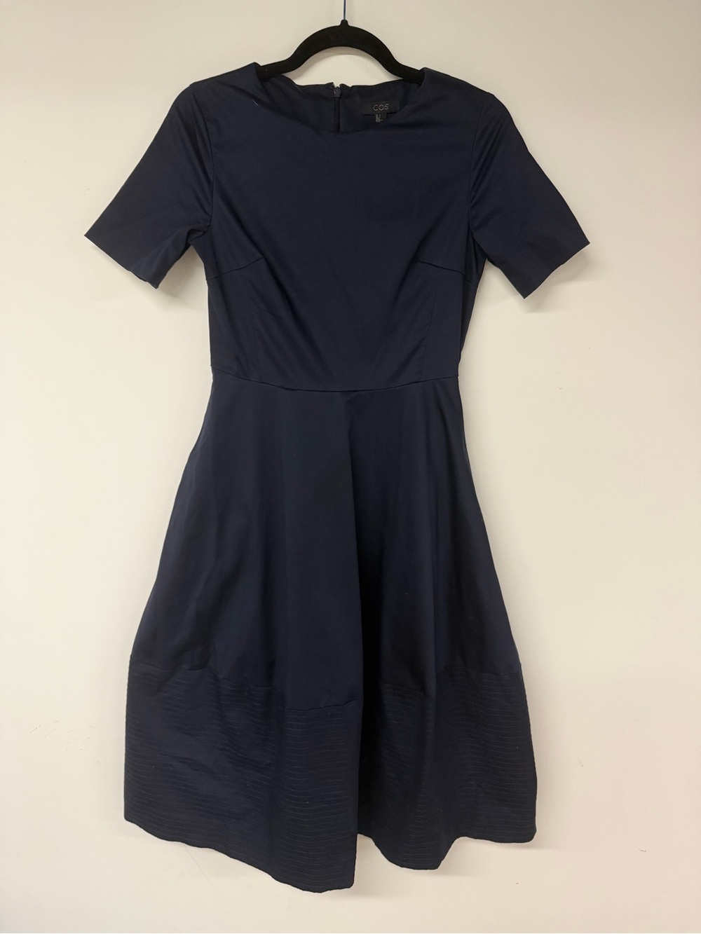 COS Navy Fit & Flare Midi Dress Size 6 Minimalist Structured Dress